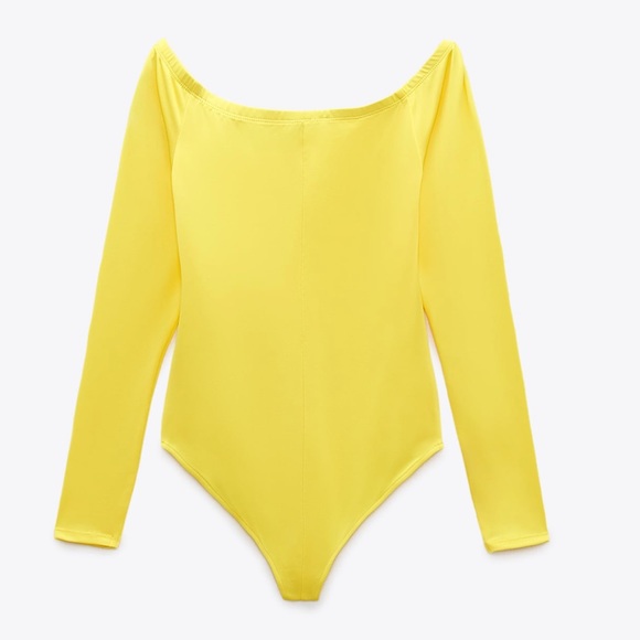 Zara off the shoulder yellow stretching bodysuit - Picture 7 of 8